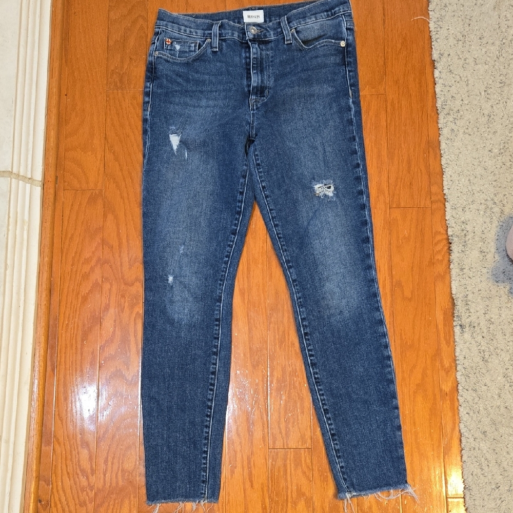 Women's Hudson Blair High Rise Super Skinng Ankle Distressed Blue Jeans Size 28